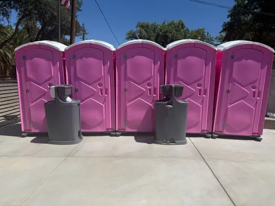 Event row of porta potties with hand-washing stations